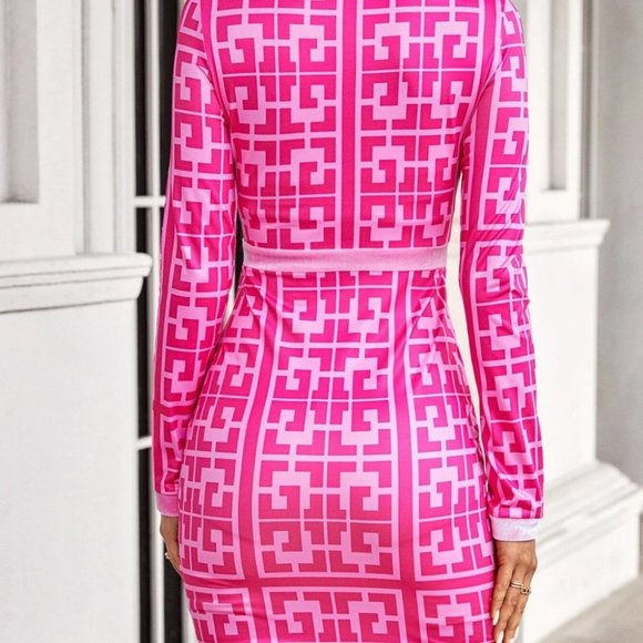 Pink Preppy Womens Unity Geo Print Button Front Bodycon Dress - Picture 5 of 5